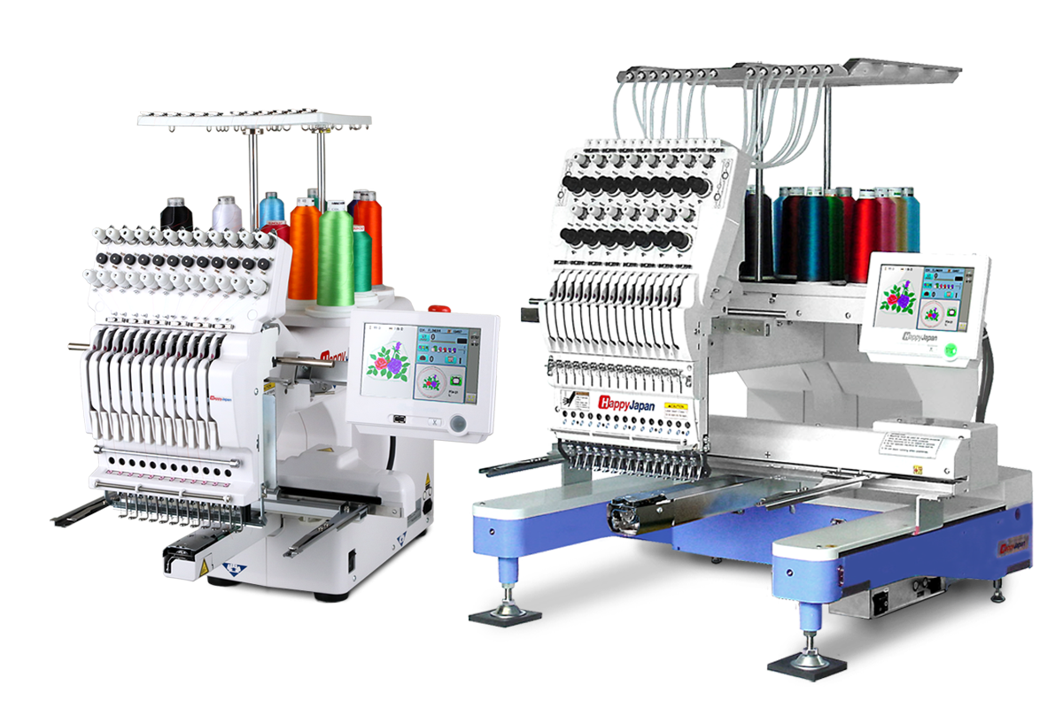 networked single-head HappyJapan embroidery machines