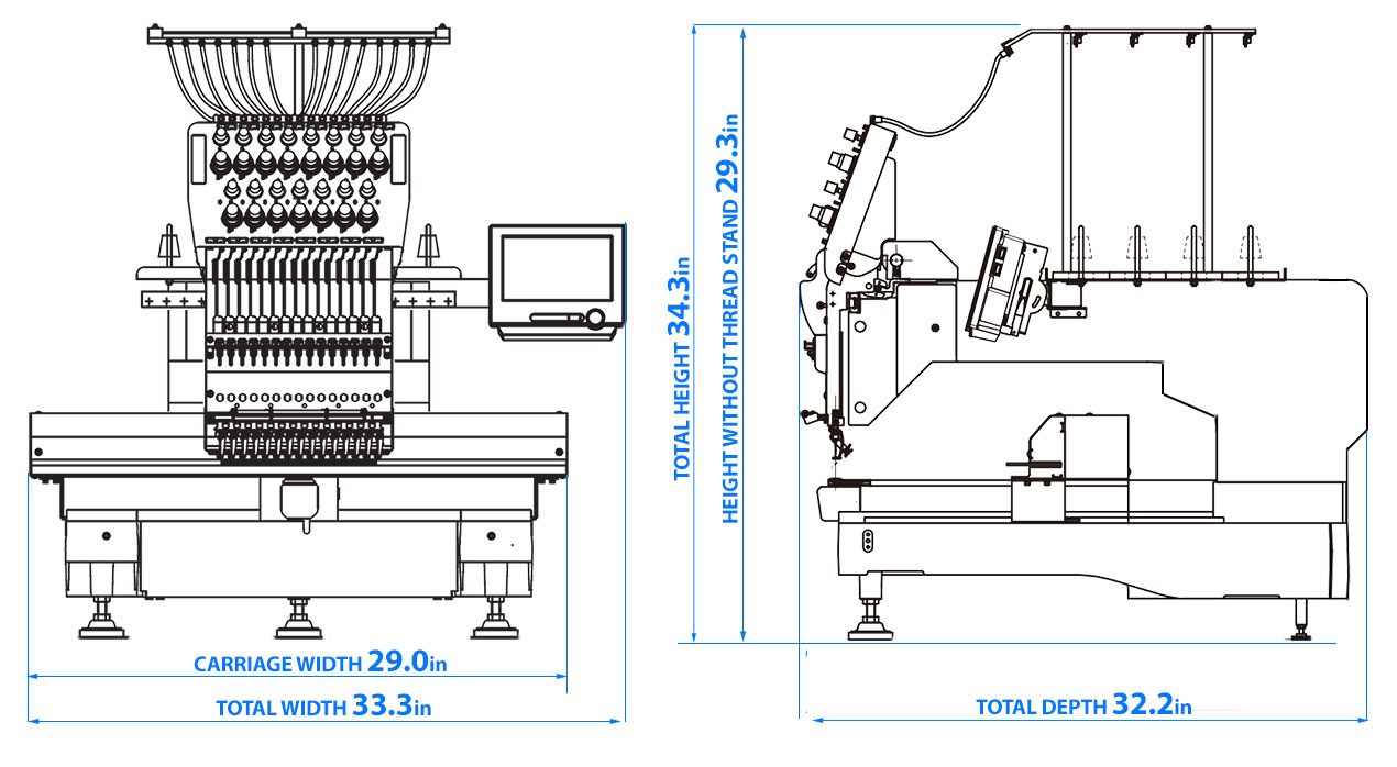 HappyJapan HCD3-1501 Servo embroidery machine dimensions