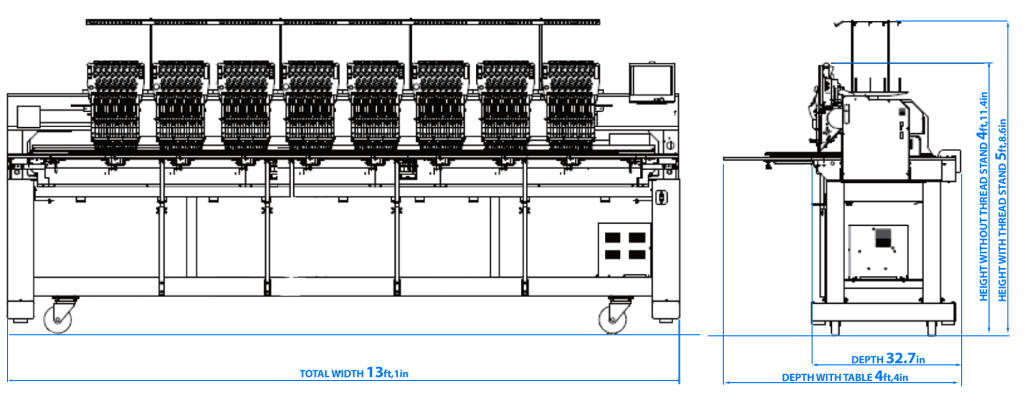 HappyJapan HCR3-1508 8-head embroidery machine line drawing