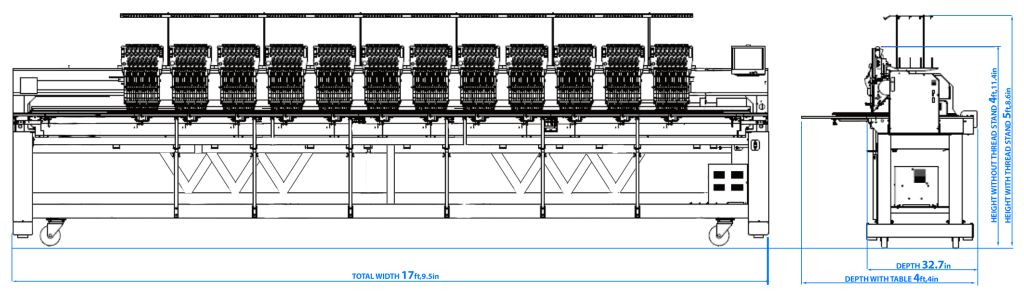 HappyJapan HCR3-1512 12-head embroidery machine line drawing