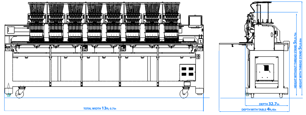 HappyJapan HCT-1508 8-head embroidery machine line drawing
